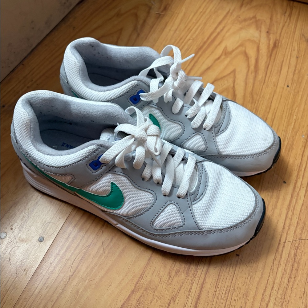 Nike White and Gray Sneakers with Teal Swoosh